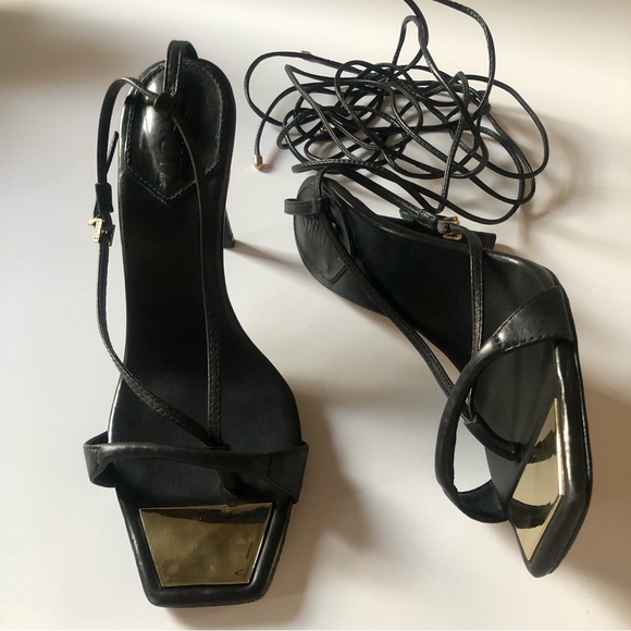 Schutz Vikki Heels Black Leather Wrap Ankle Tie - Picture 4 of 9